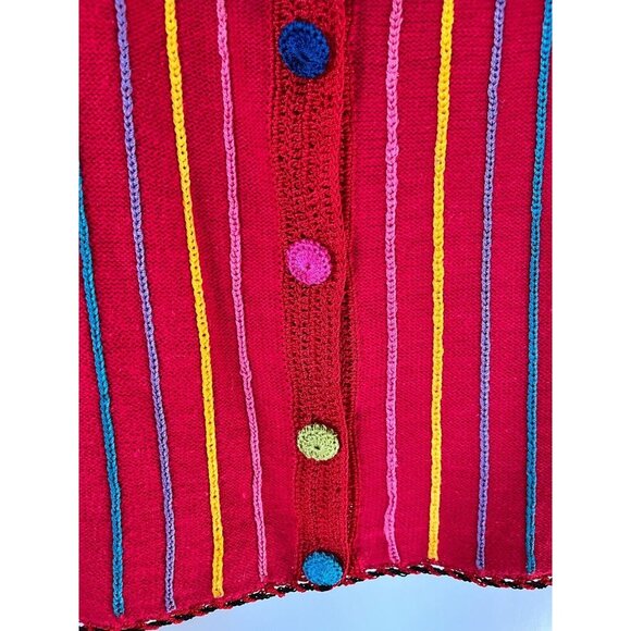 Bedford Fair Button-Up Sweater XL Vibrant Stripes Rainbow Buttons Vintage - Picture 4 of 7